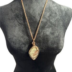 Handcrafted Malachite & Copper Pendant Necklace 24” Chain Giftable ☀️🍂🥶🌼